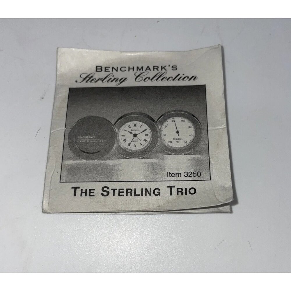 Benchmark Clock Thermometer Silver Tone The Sterling Trio Collection Vintage HTF